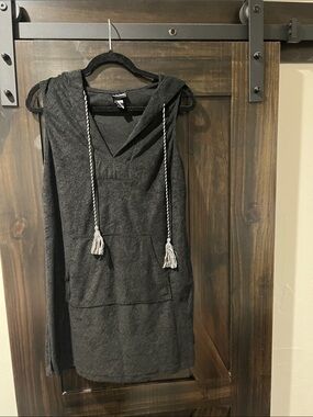 Sleeveless Hooded Swim Coverup with Tassel Drawstrings